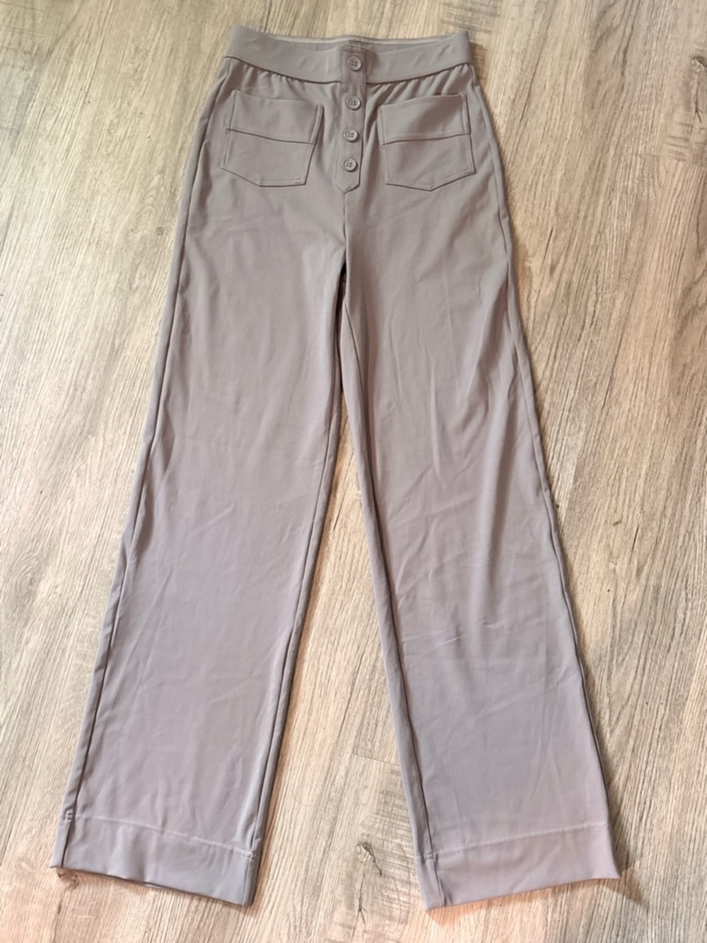 HALARA Taupe Wide-Leg Button Front Knit Pants